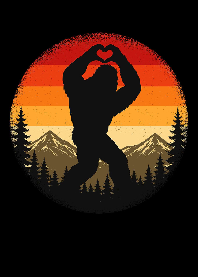 Bigfoot Making Heart Shape Silhouette