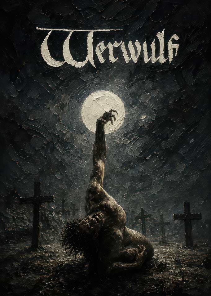 Werwulf Graveyard Moon Oil Painting