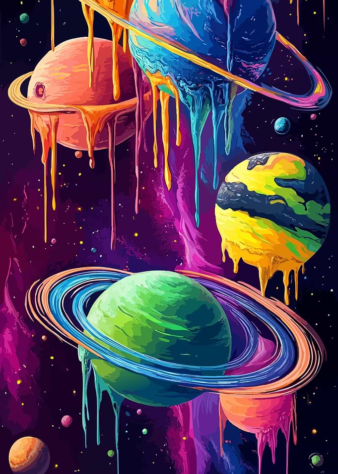 Melting Colorful Planets in Space