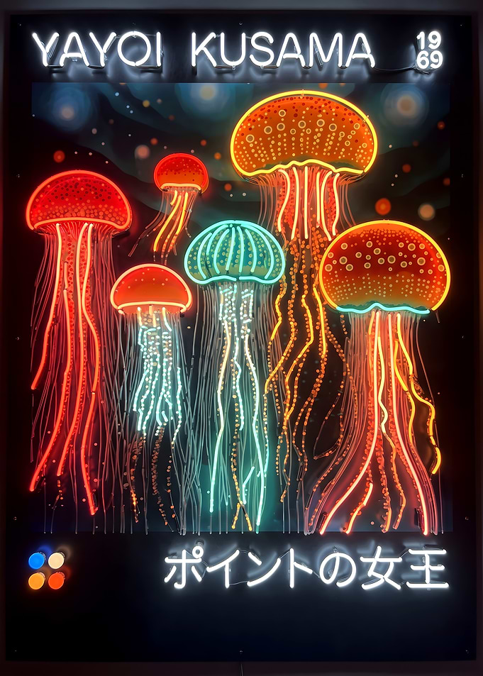 Yayoi Kusama Neon Jellyfish Art