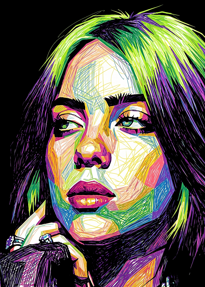 Billie Eilish Colorful Scribble Portrait