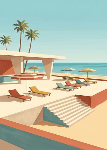 Mid-Century Modern Beachside Poolside Scene