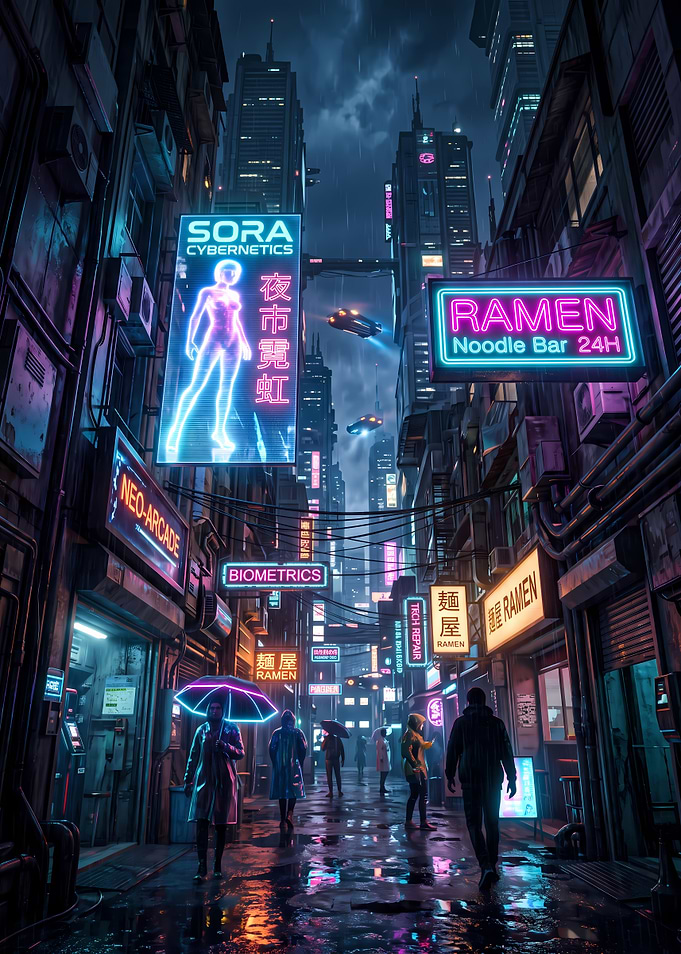 Cyberpunk City Street at Night