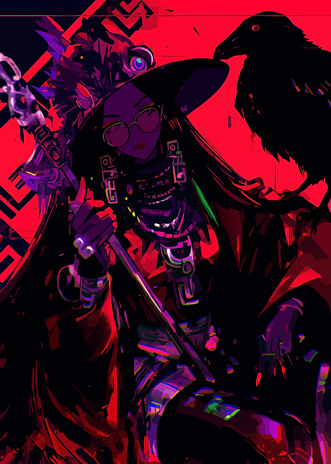 Cyberpunk Witch with Raven