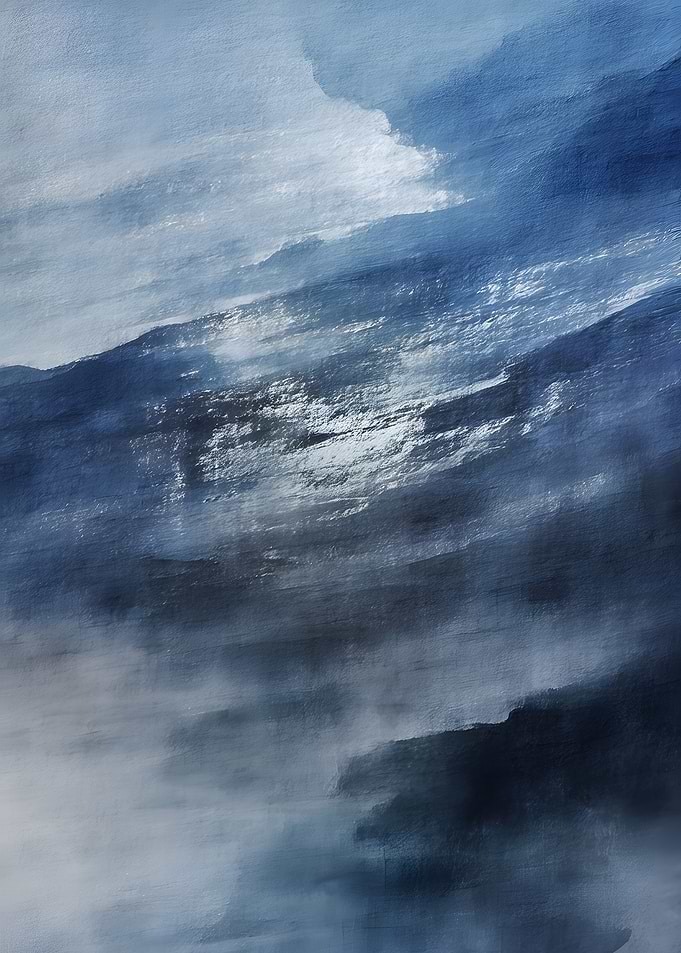 Abstract Blue Mountain Landscape Painting