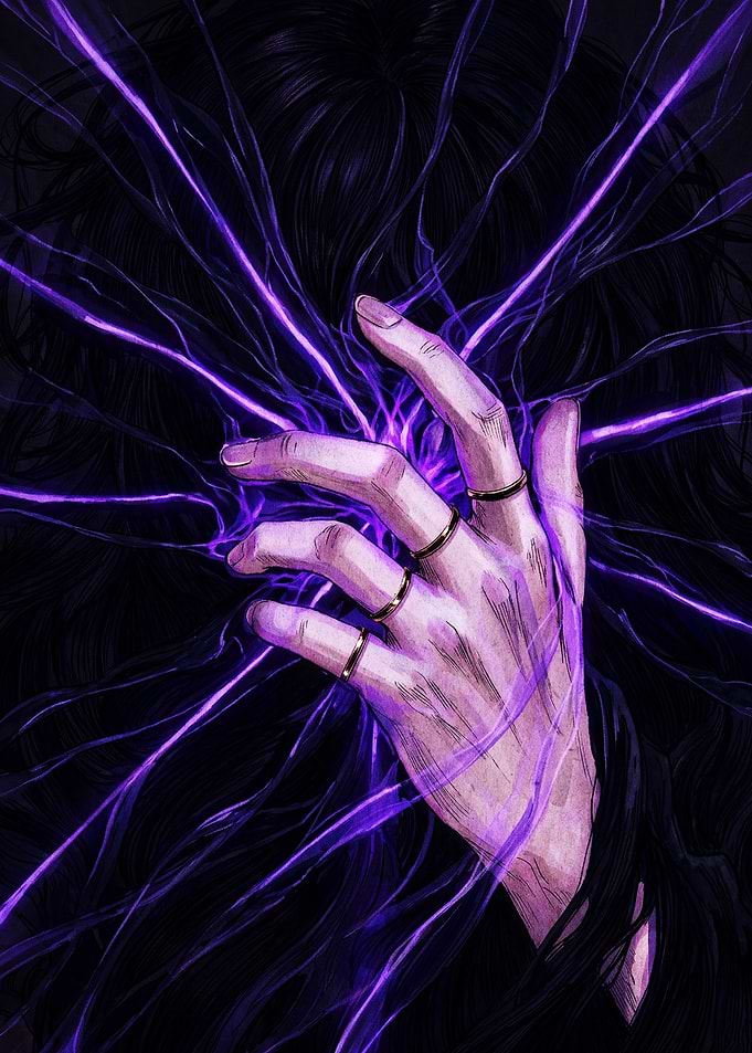 Hand Reaching Through Purple Energy
