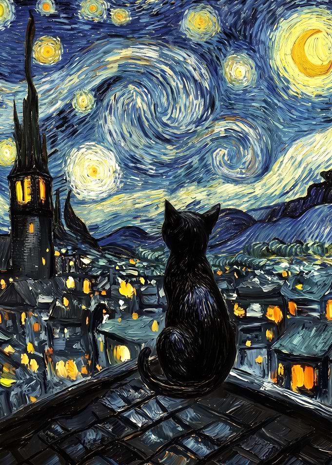 Black Cat Starry Night