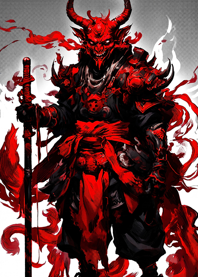 Demonic Samurai Warrior in Red Armor