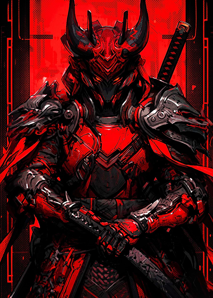 Red Cybernetic Samurai Warrior