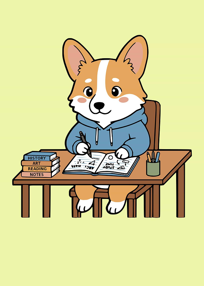 Cute Corgi Studying at Desk
