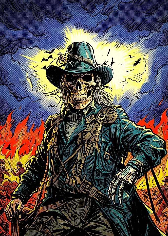Undead Western Gunslinger in Flames