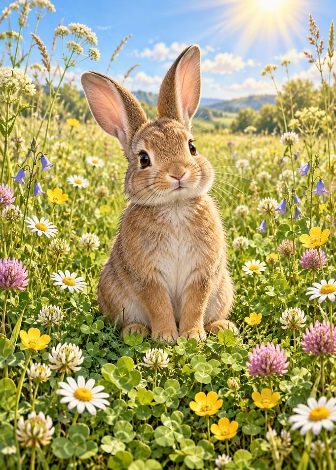Cute Bunny in a Sunny Meadow