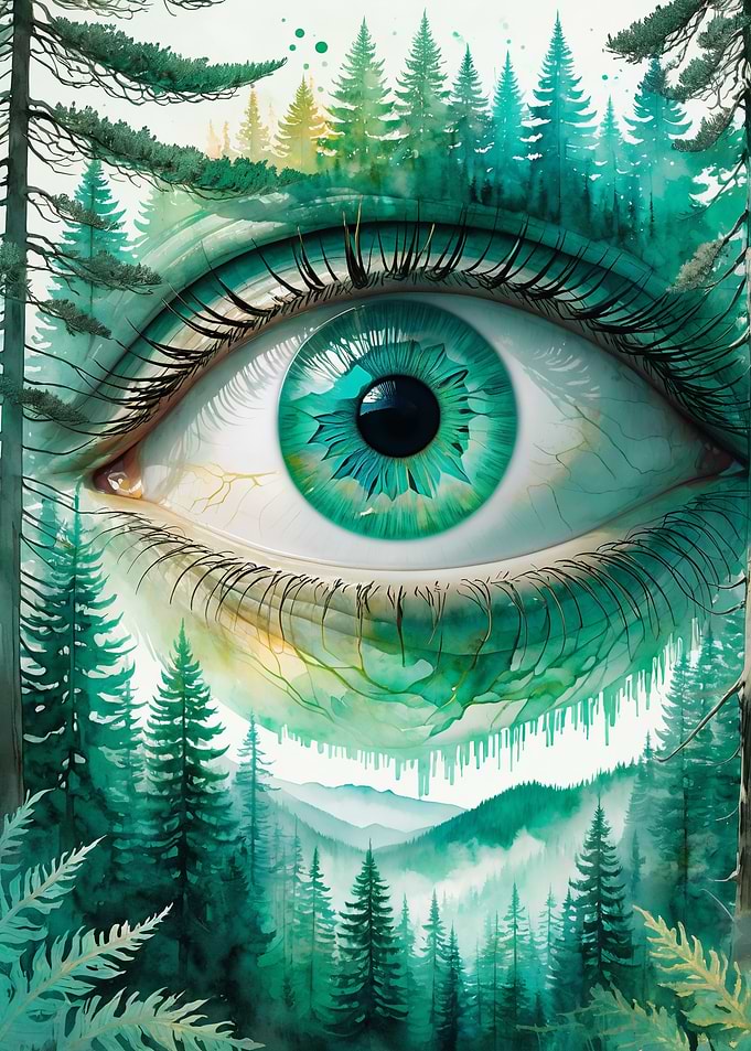 Surreal Eye Within Forest Landscape