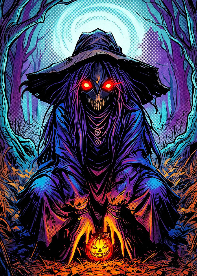 Sinister Witch with Glowing Pumpkin