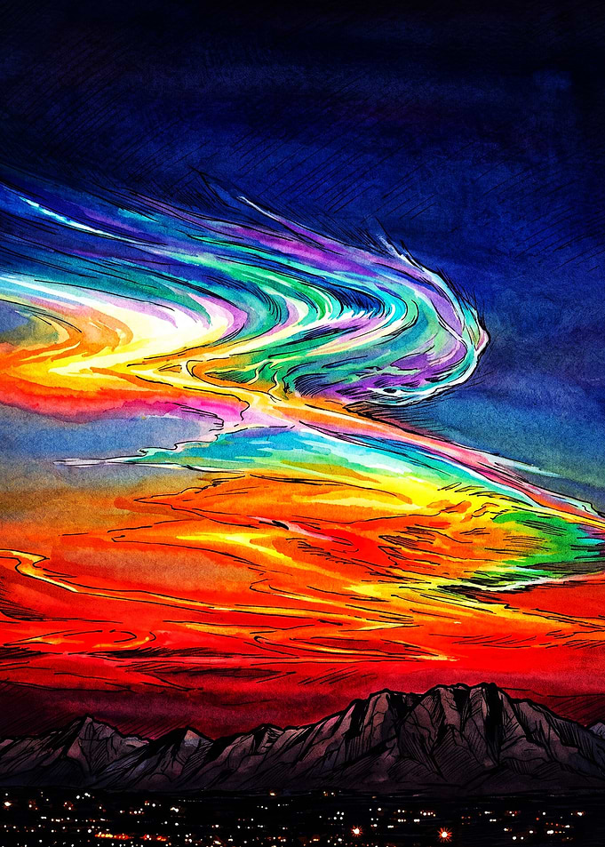 Vibrant Rainbow Sunset Over Mountains
