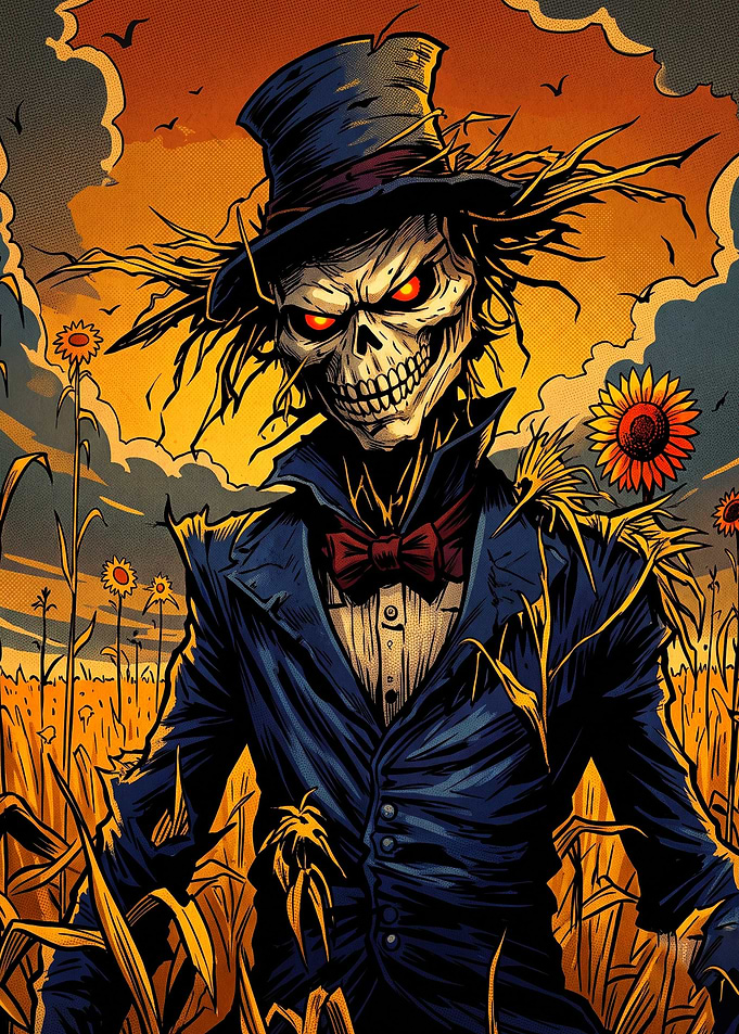 Sinister Scarecrow in Sunflower Field