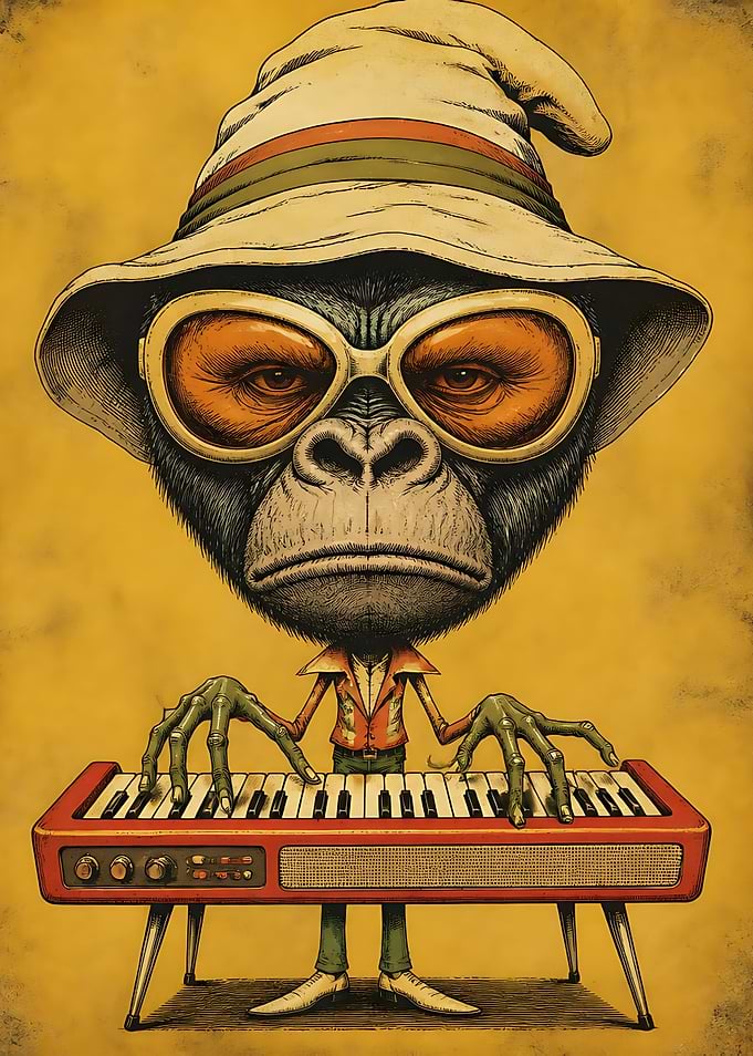 Cool Gorilla Playing Retro Keyboard