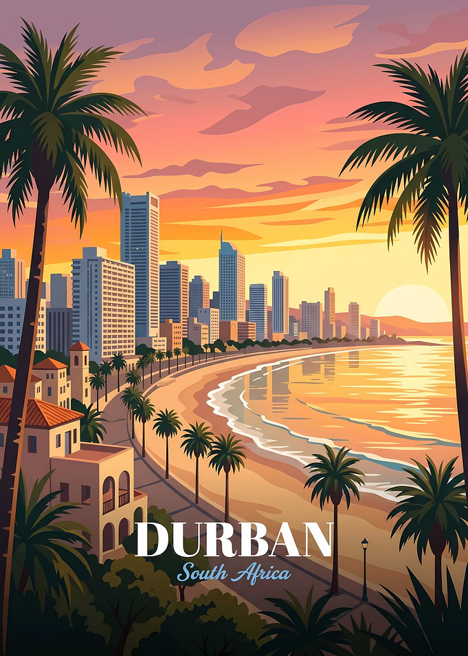 Durban South Africa Sunset Travel Poster