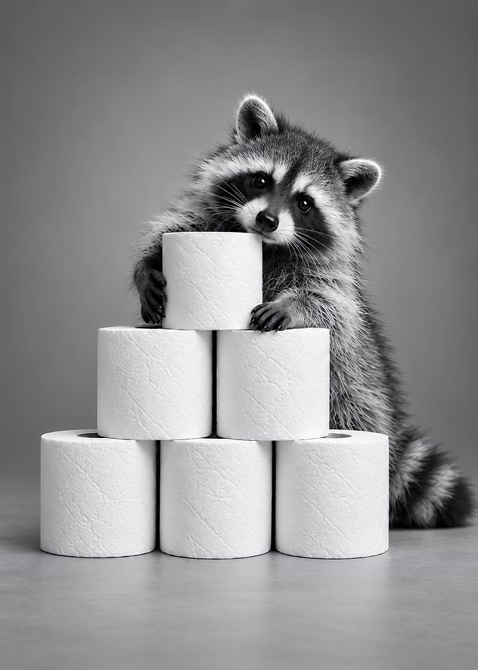 Cute Raccoon Playing with Toilet Paper