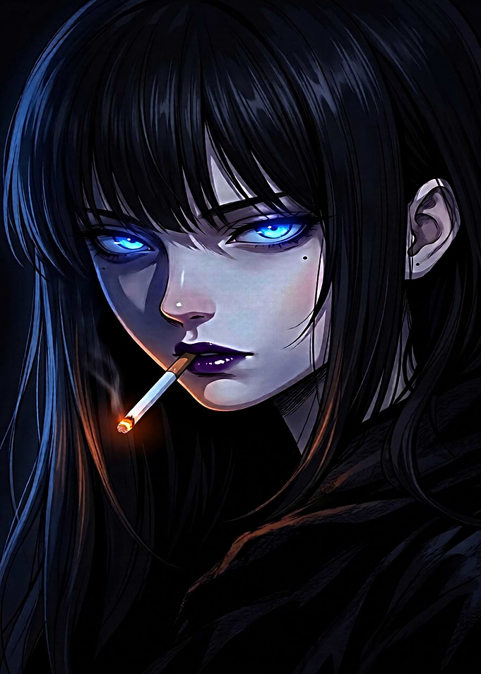 Anime Girl with Glowing Blue Eyes