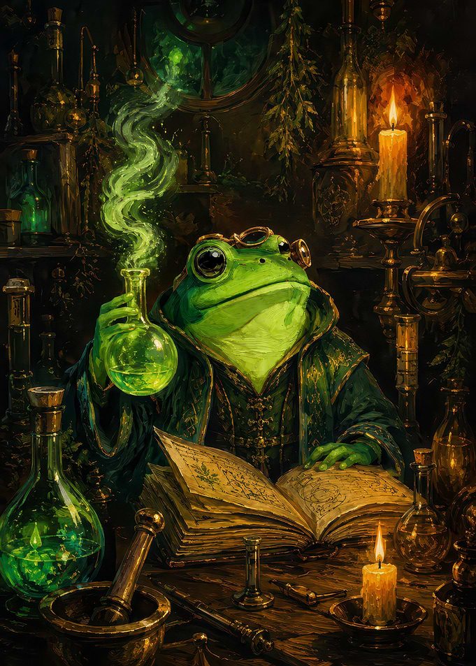 Frog Alchemist in Dark Laboratory