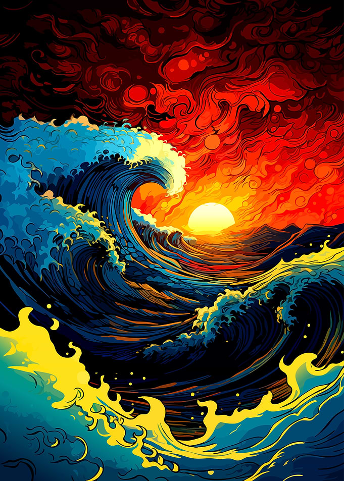Surreal Ocean Wave at Sunset