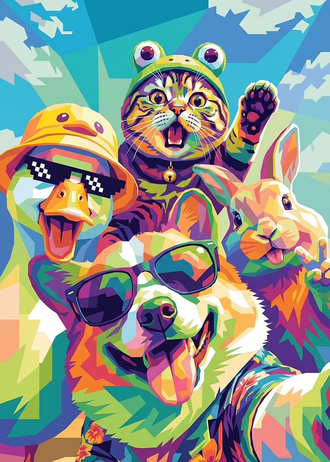 Colorful Animal Friends Selfie Pop Art