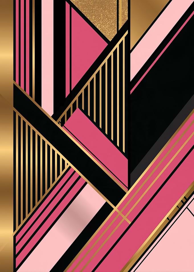 Art Deco Geometric Pink and Gold