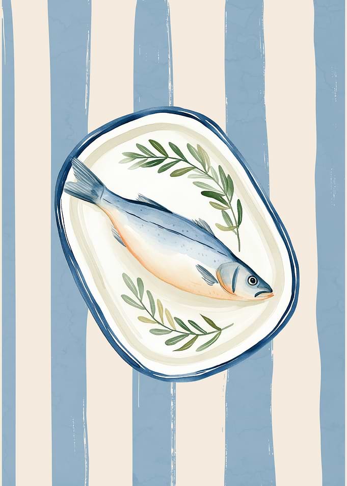 Vintage Fish Kitchen Wall Art – Coastal Dining Room Poster