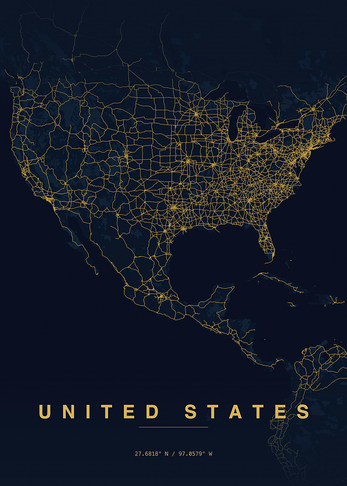Minimalist United States Road Network Map