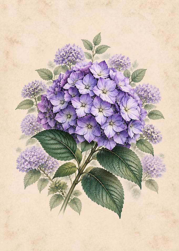 Vintage Botanical Hydrangea Illustration