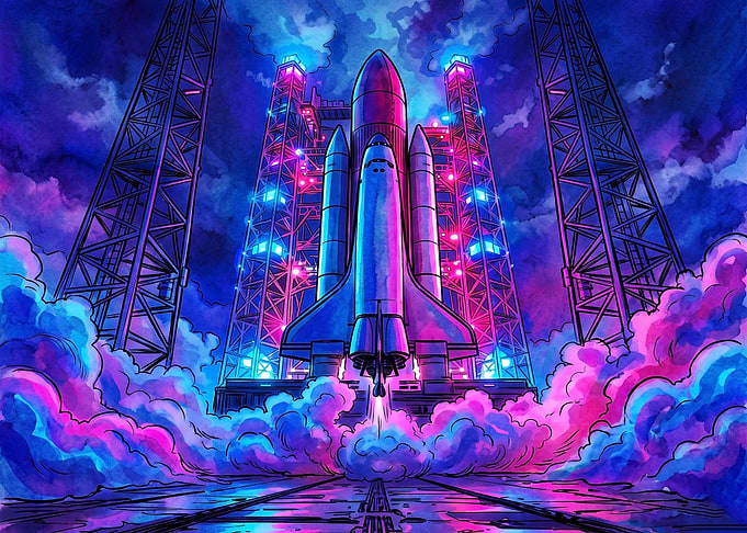 Neon Space Shuttle Launch