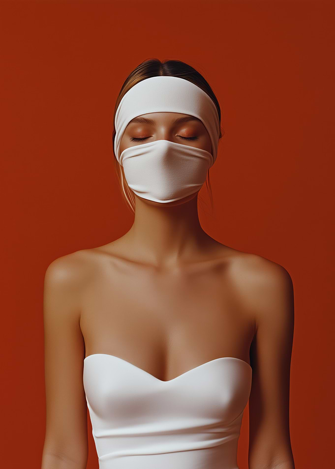 Minimalist Female Portrait in White and Red