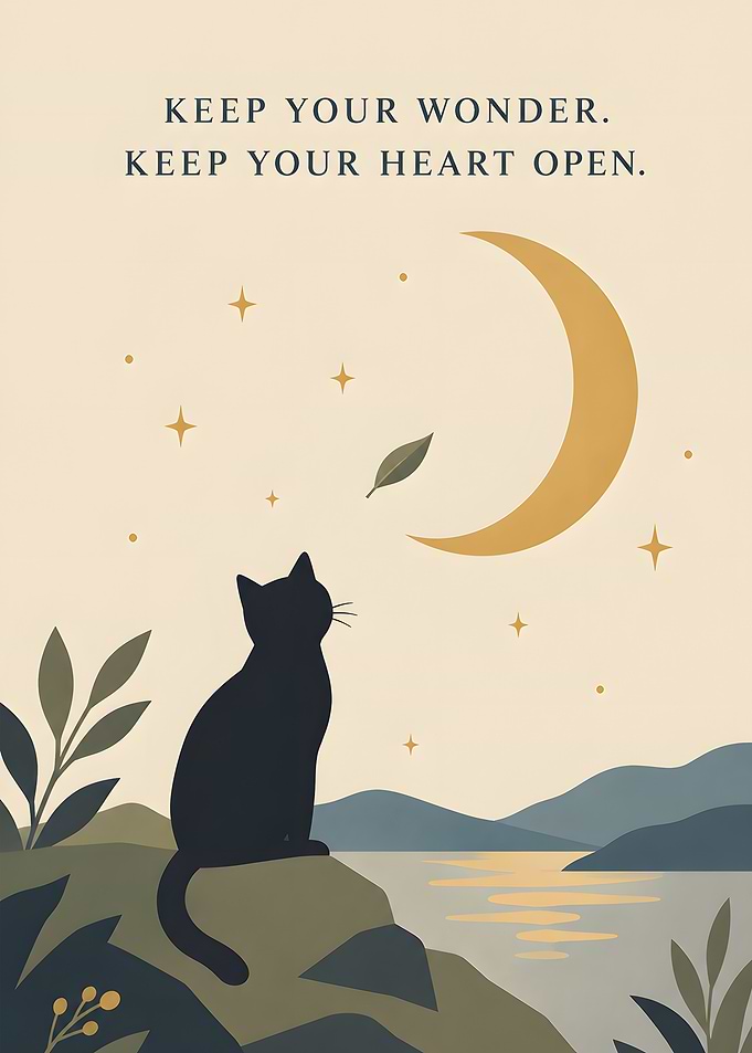 Cat Watching the Moon Inspirational Poster