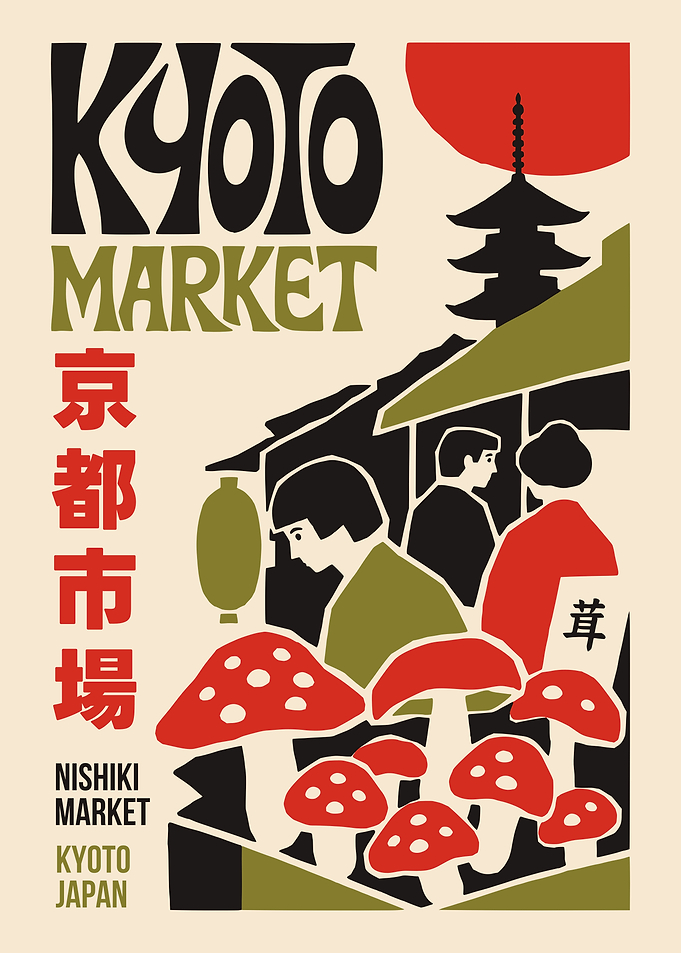 Kyoto Market Vintage Style Poster
