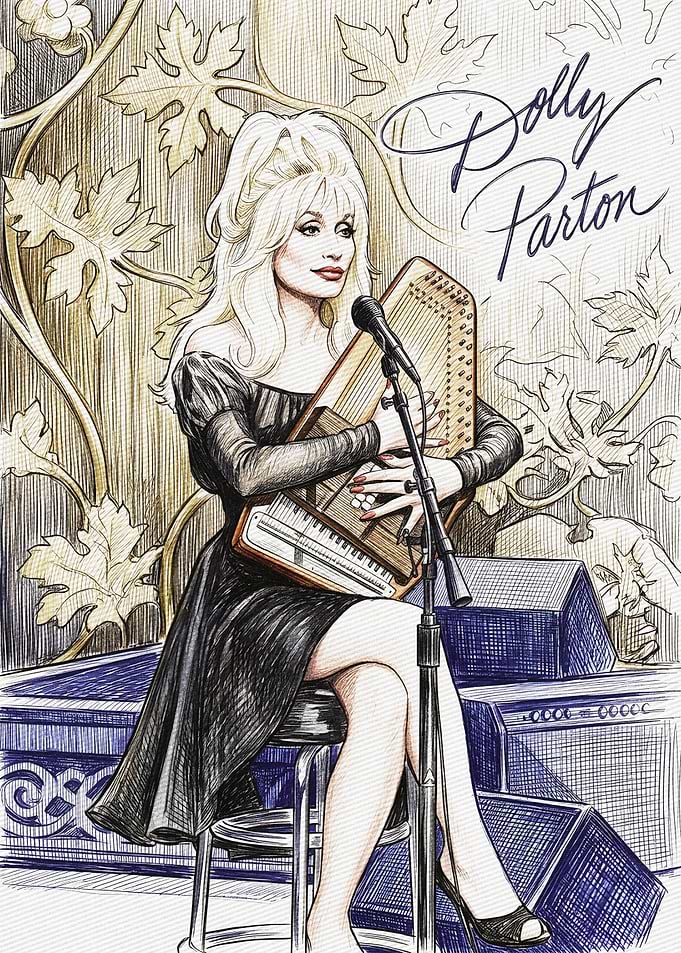 Dolly Parton Playing Autoharp Illustration