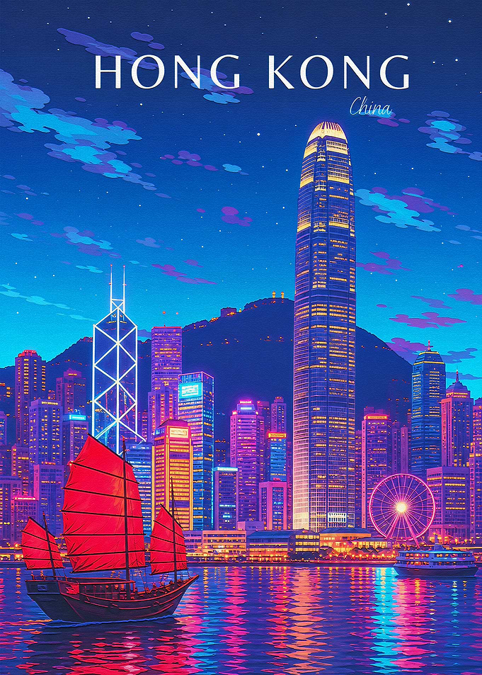 Hong Kong Skyline Travel Poster