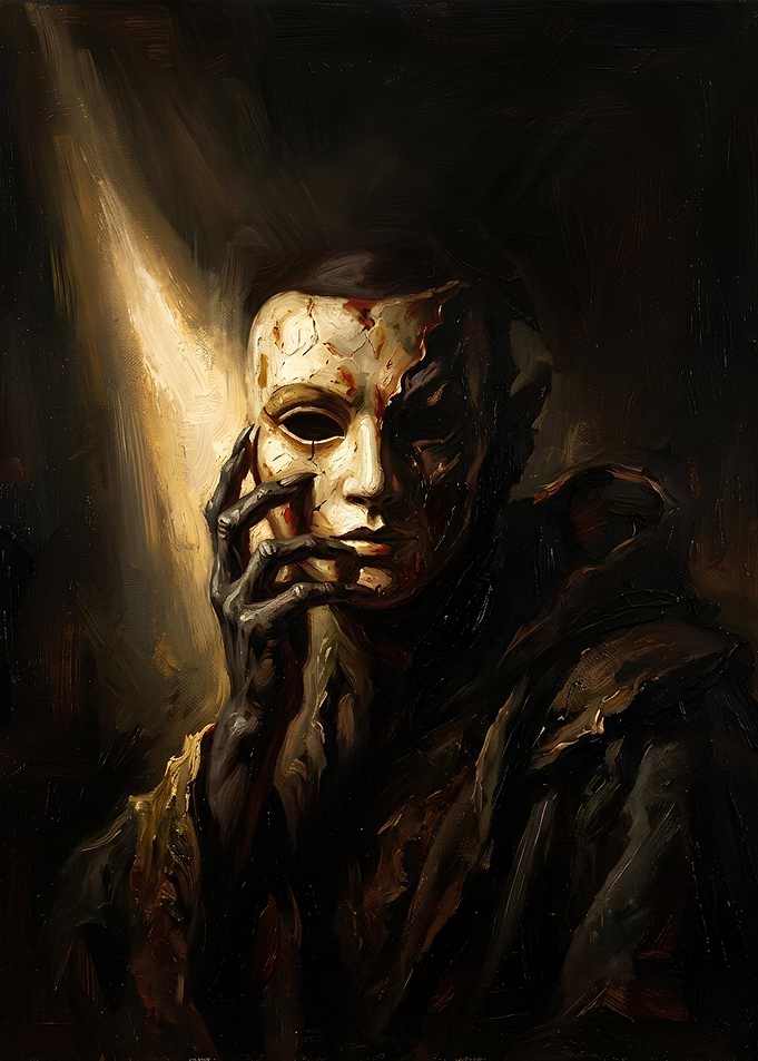Dark Masked Figure Oil Painting