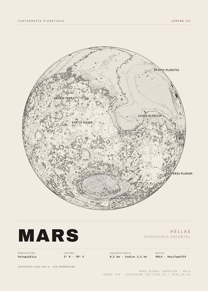 Topographic Map of Mars Eastern Hemisphere