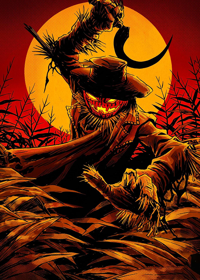 Scarecrow Pumpkin Head Horror Illustration