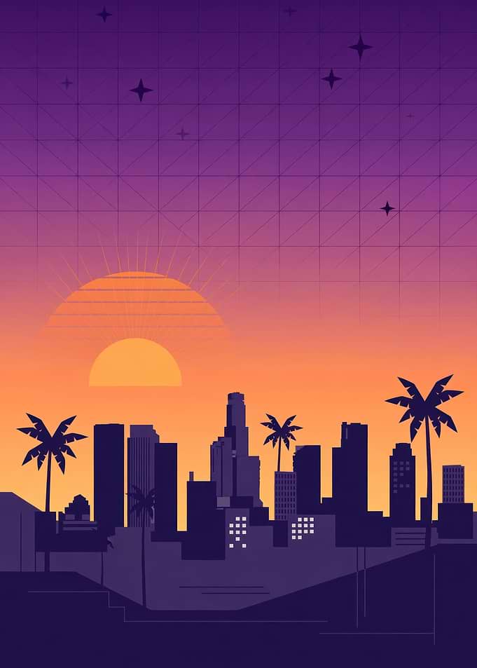 Synthwave Los Angeles Cityscape Sunset