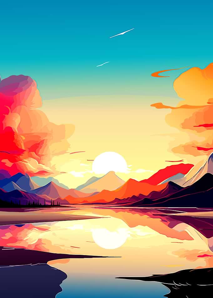 Vibrant Sunset Over Mountain Lake
