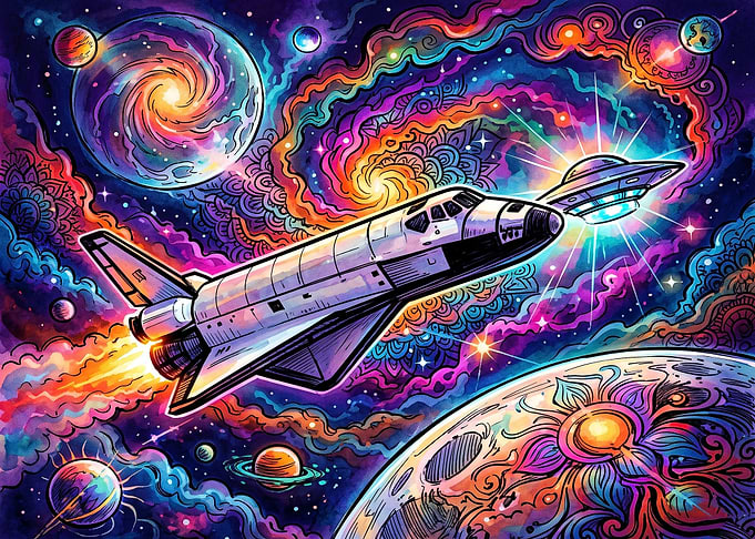 Psychedelic Space Shuttle Cosmic Journey