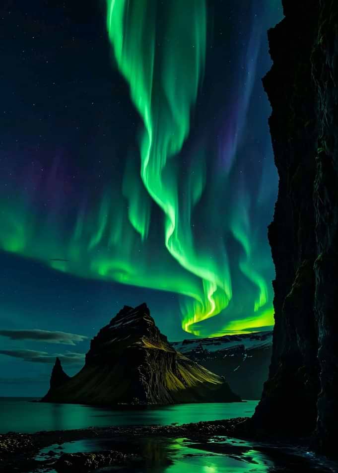 Aurora Borealis Over Kirkjufell Mountain