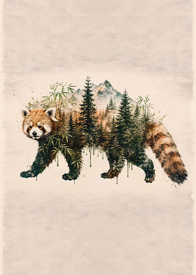 Double Exposure Red Panda Forest Art