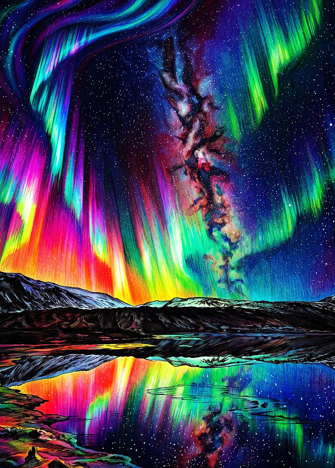 Vibrant Aurora Borealis Over Still Lake