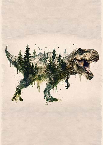 Double Exposure T-Rex Forest Art
