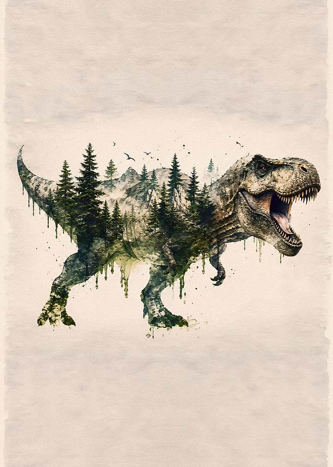 Double Exposure T-Rex Forest Art