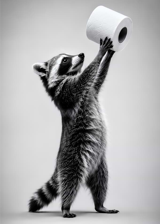 Raccoon Holding Toilet Paper Roll