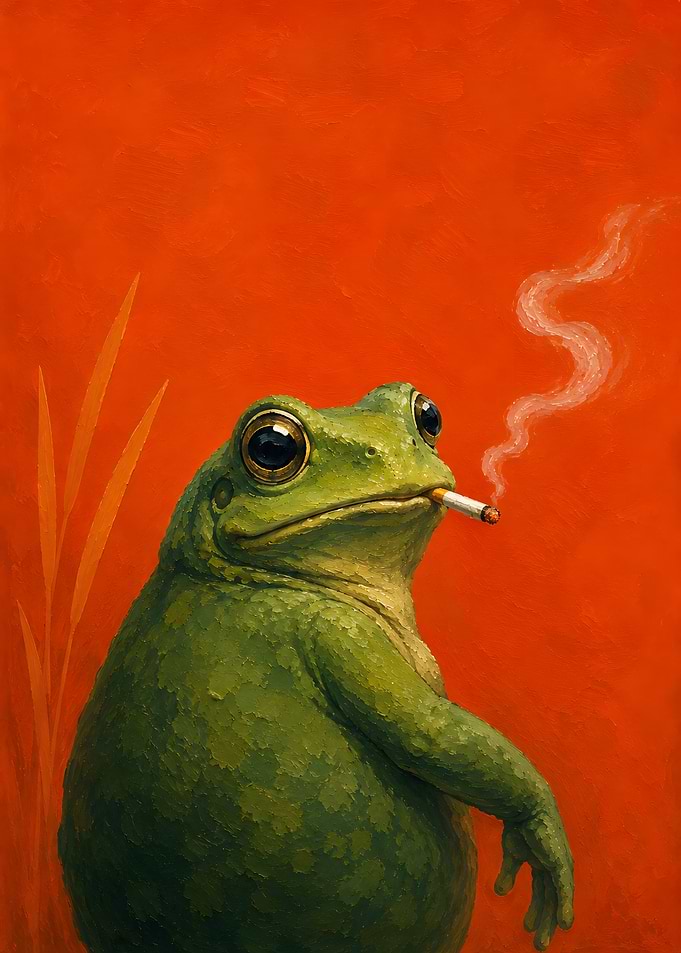 Smoking Frog on Orange Background